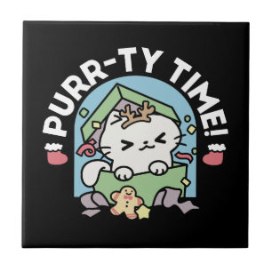 Christmas Celebration with Purr-ty Time Cat Ceramic Tile