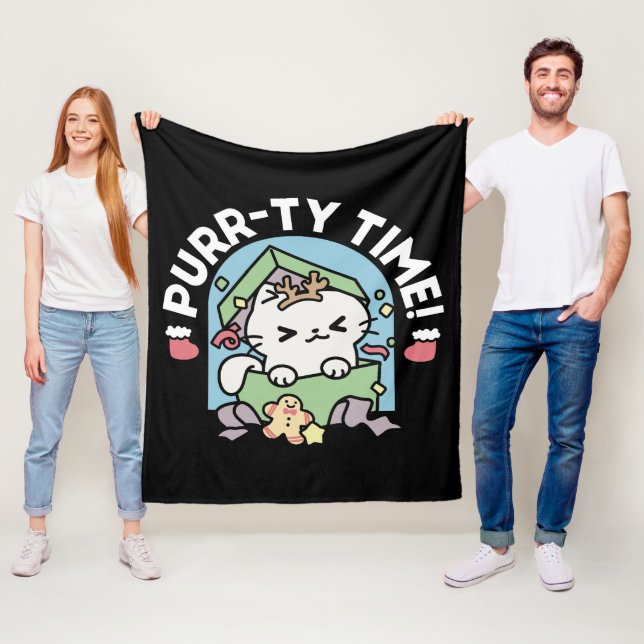 Christmas Celebration with Purr-ty Time Cat Fleece Blanket (In Situ)