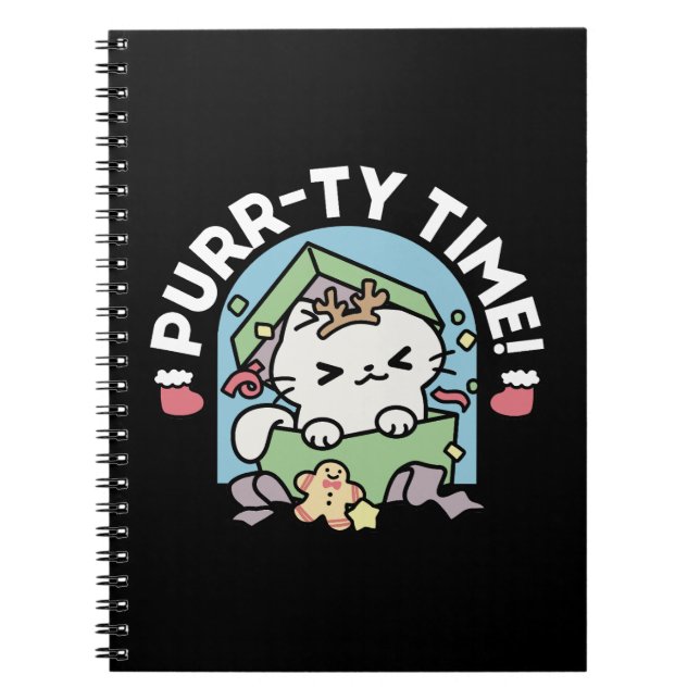 Christmas Celebration with Purr-ty Time Cat Notebook (Front)