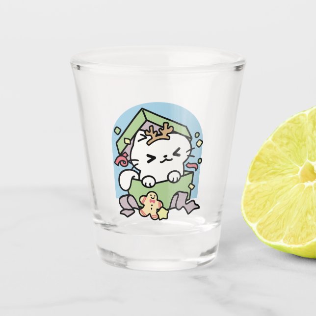 Christmas Celebration with Purr-ty Time Cat Shot Glass (Front)