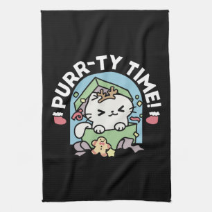 Christmas Celebration with Purr-ty Time Cat Tea Towel