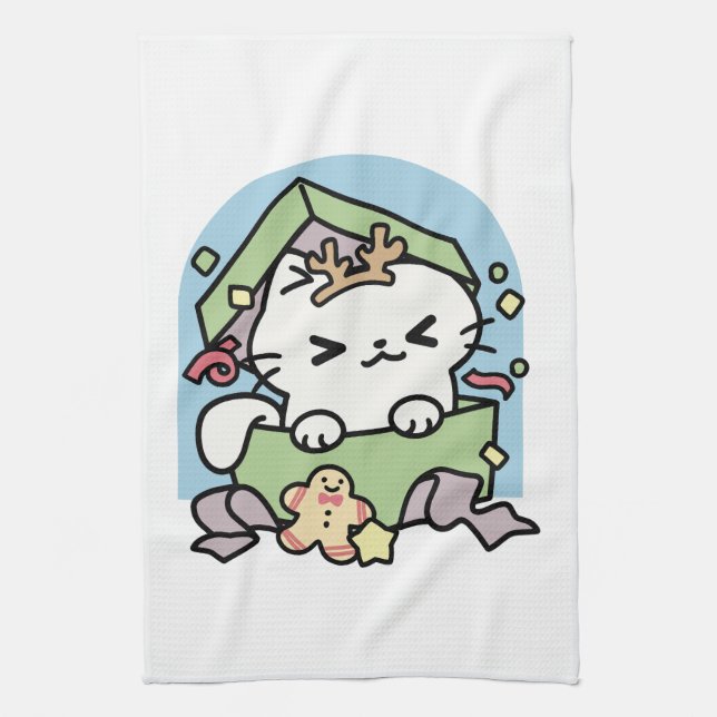 Christmas Celebration with Purr-ty Time Cat Tea Towel (Vertical)