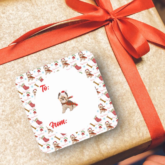 Christmas Celebration With Yorkie Pattern   Square Sticker (Creator Uploaded)