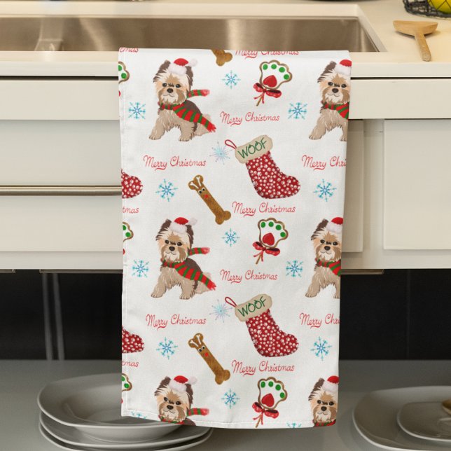 Christmas Celebration With Yorkie Pattern   Tea Towel (Creator Uploaded)