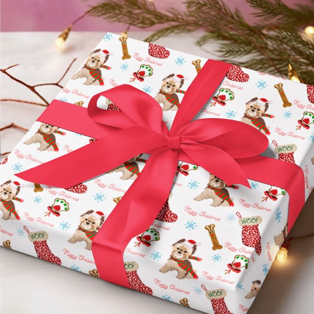 Christmas Celebration with Yorkie   Wrapping Paper (Calling all Yorkie Fans- this is the Christmas paper for you!)