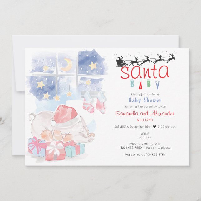Christmas Celestial Watercolor Santa Baby Shower Invitation (Front)