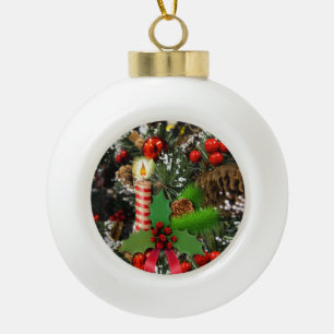 Christmas Ceramic Ball Ornament, Candle Ceramic Ball Christmas Ornament