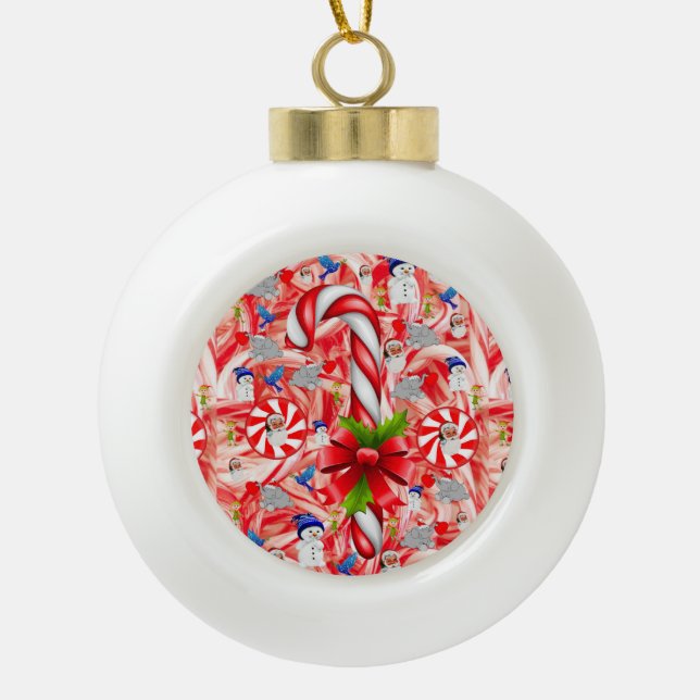 Christmas Ceramic Ball Ornament, Candy Cane Ornament (Front)