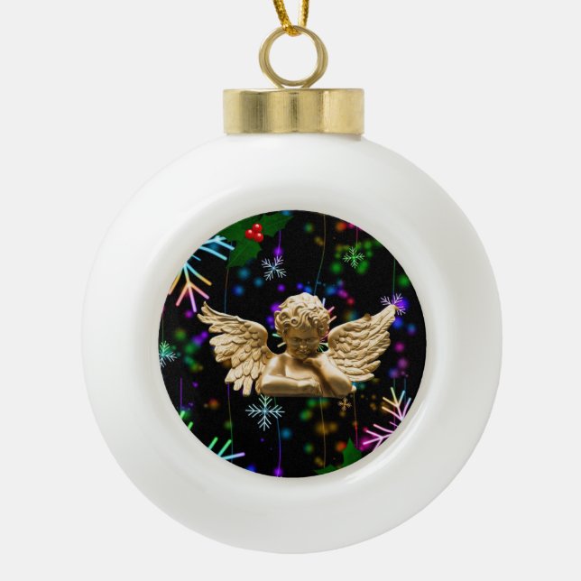 Christmas Ceramic Ball Ornament, Christmas Angel Ceramic Ball Christmas Ornament (Front)