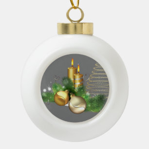 Christmas Ceramic Ball Ornament, Christmas Candle Ornament
