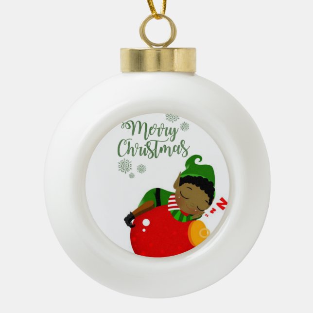Christmas Ceramic Ball Ornament, Elf Ornament (Front)