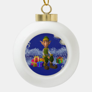 Christmas Ceramic Ball Ornament, Elf Ornament