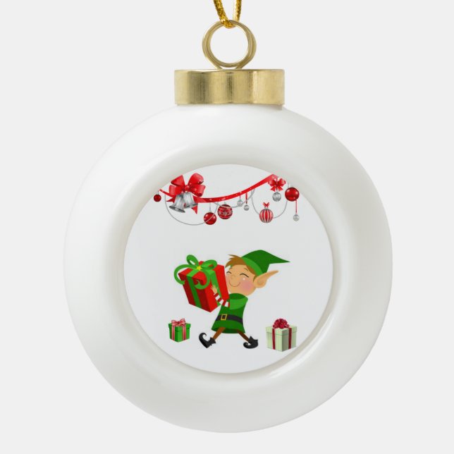 Christmas Ceramic Ball Ornament, Elf Ornament (Front)