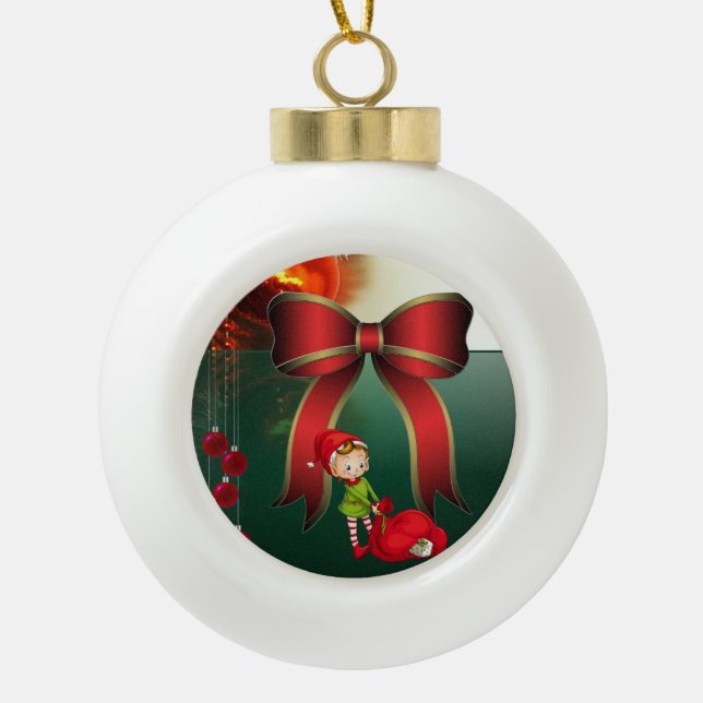 Christmas Ceramic Ball Ornament, Elf Ornament (Front)
