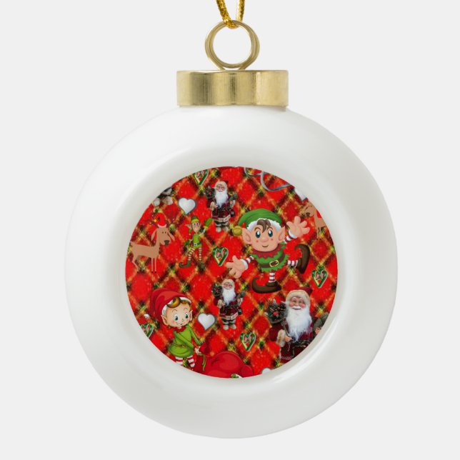 Christmas Ceramic Ball Ornament, Elf Ornament (Front)