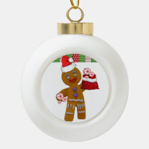 Christmas Ceramic Ball Ornament, Gingerbread Man Ornament