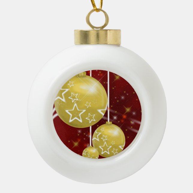 Christmas Ceramic Ball Ornament, Gold Balls Ornament (Front)