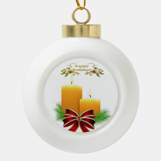 Christmas Ceramic Ball Ornament, Happy Holidays Ornament (Front)