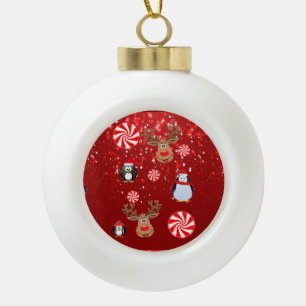 Christmas Ceramic Ball Ornament, Penguin Ceramic Ball Christmas Ornament
