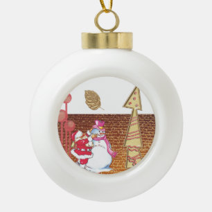 Christmas Ceramic Ball Ornament, Snowman Ceramic B Ornament