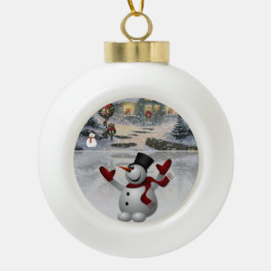 Christmas Ceramic Ball Ornament, Snowman Ceramic Ball Christmas Ornament