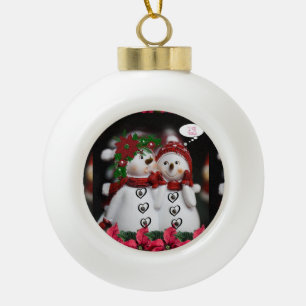 Christmas Ceramic Ball Ornament, Snowman Ceramic Ball Christmas Ornament