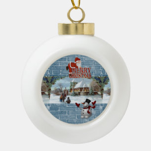 Christmas Ceramic Ball Ornament, Snowman Ceramic Ball Christmas Ornament