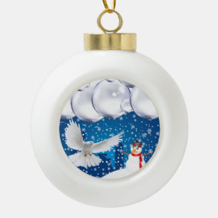 Christmas Ceramic Ball Ornament, Snowman Ornament