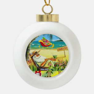 Christmas Ceramic Ball Ornament, Summer Santa Ceramic Ball Christmas Ornament