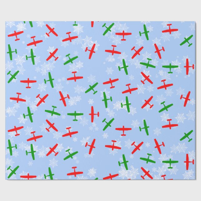 Christmas Cessnas flying through snowflakes Wrapping Paper (Seam)