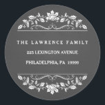 Christmas Chalkboard Holly Wreath Address Stickers<br><div class="desc">Round Envelope Sealing Stickers and labels for Holiday Christmas Cards -- Elegant vintage chalkboard style Merry Christmas holiday sticker for greeting cards and seasonal party invitations. Beautiful Victorian era holly wreath design with letterpress style custom text. Click Customise It to add your own greeting or just edit the family name...</div>
