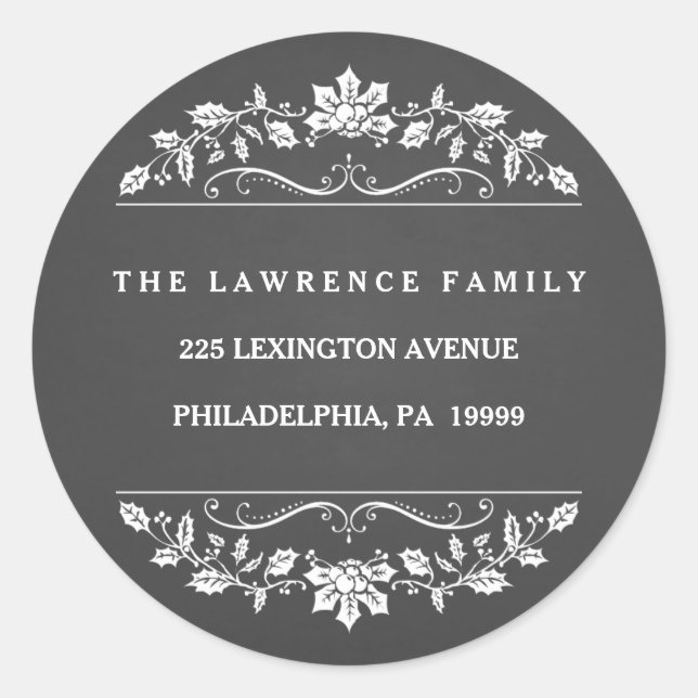 Christmas Chalkboard Holly Wreath Address Stickers (Front)