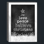 Christmas Chalkboard Wooden Box Sign<br><div class="desc">Christmas Chalkboard Wooden Box Sign Joy Love Peace Believe Christmas Spruce up any room in your office or home with custom box signs! Printed exactly the way you want, these rustic wooden signs make great accent pieces and conversation starters for your guests. Add your own funny, sarcastic, or sentimental messages...</div>