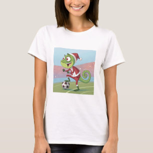 Christmas Chameleon playing football T-Shirt