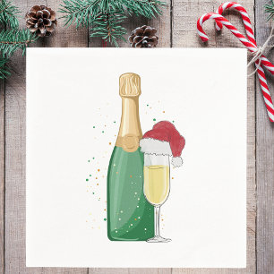 Christmas Champagne Bottle & Santa Hat Flute Napkin