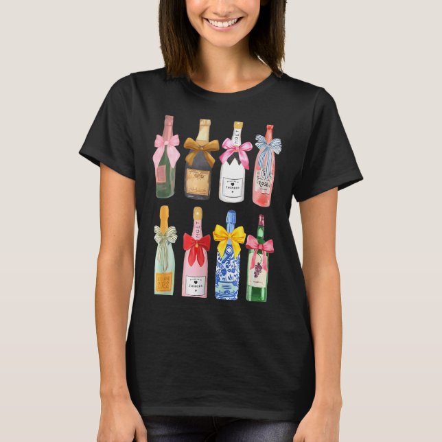 Christmas Champagne Cool Gl Coquette Bottle  T-Shirt (Front)