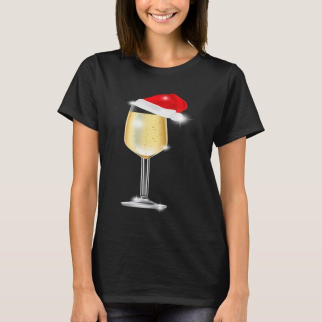 Christmas Champagne Glass Santa Hat Drinking T-Shirt (Front)