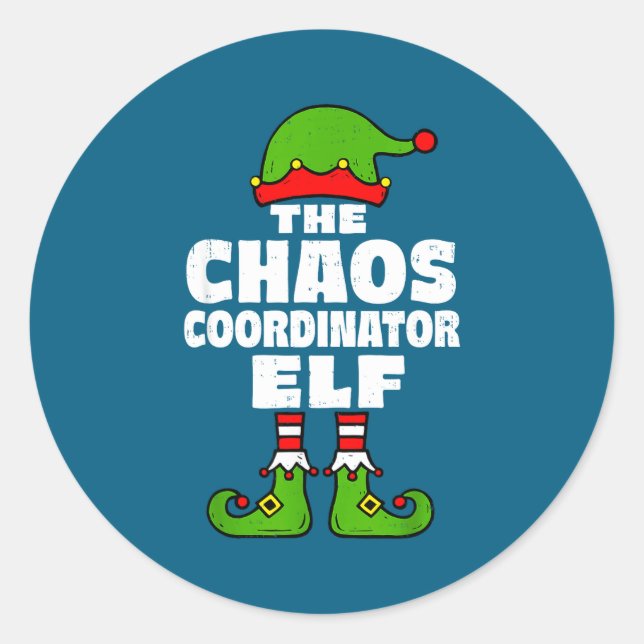 Christmas Chaos Coordinator Elf Funny Xmas Holiday Classic Round Sticker (Front)