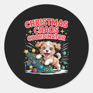 Christmas Chaos Coordinator Xmas Puppy Funny Shi-o Classic Round Sticker