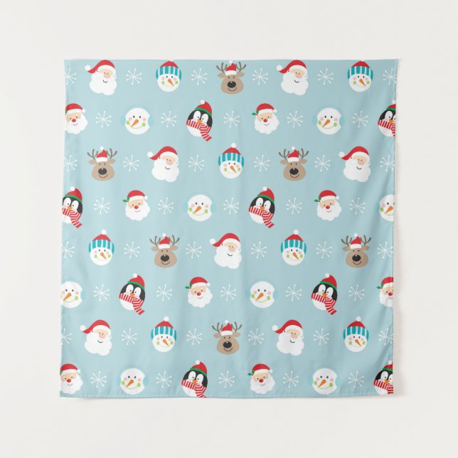 Christmas Character Heads: Festive Wrap Tapestry (Front)