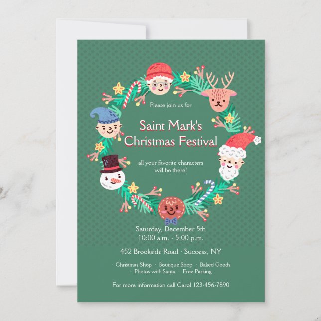 Christmas Characters Wreath Invitation (Front)