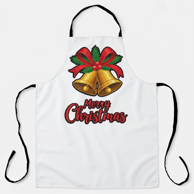 "Christmas Charm: Bows & Bells Festive Design" Apron (Front)