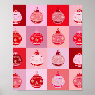 Christmas Check - Pink And Red Chequered Ornaments Poster