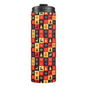 Christmas Checkerboard Pattern – Red & Yellow Tree Thermal Tumbler