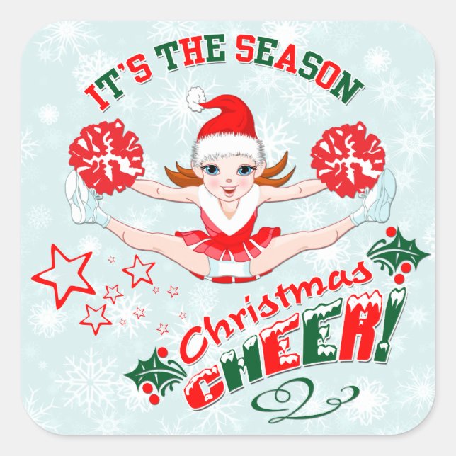 Christmas Cheer, Cheerleader Square Sticker (Front)