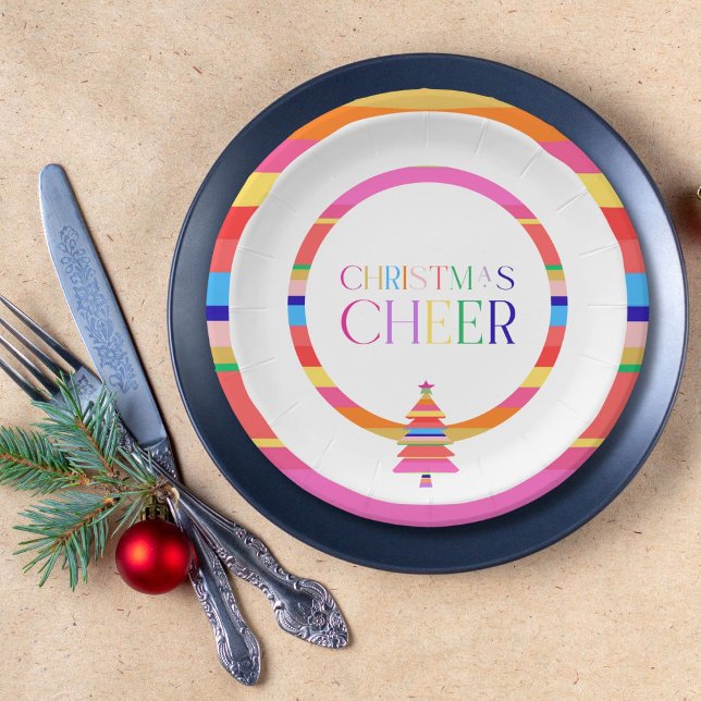 Christmas Cheer Colourful Tree Paper Plate (Creator Uploaded)