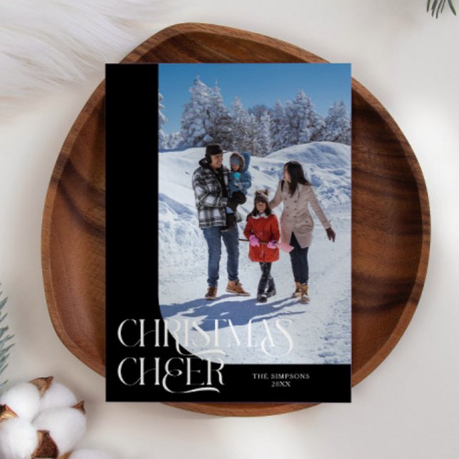 Christmas Cheer Elegant Black Christmas Photo Holiday Card (Creator Uploaded)