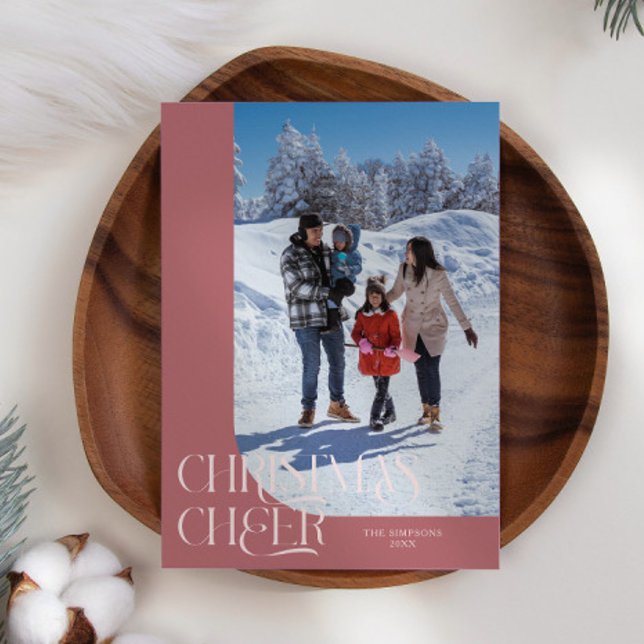 Christmas Cheer Elegant Pink Christmas Photo Holiday Card (Creator Uploaded)