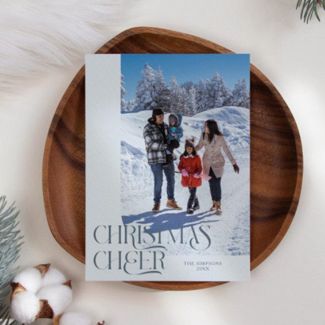 Christmas Cheer Elegant Slate Blue Christmas Photo Holiday Card (Creator Uploaded)