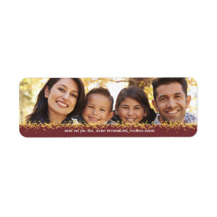 Christmas Cheer Gold Family Photo Return Address Label